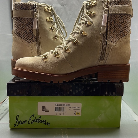 BNIB Sam Edelman Tenlee Bistro Combat Suede Boots Tan 9M - Picture 1 of 11